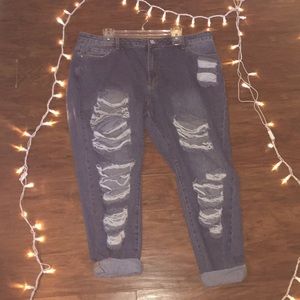 plus size distressed mid wash mom jeans